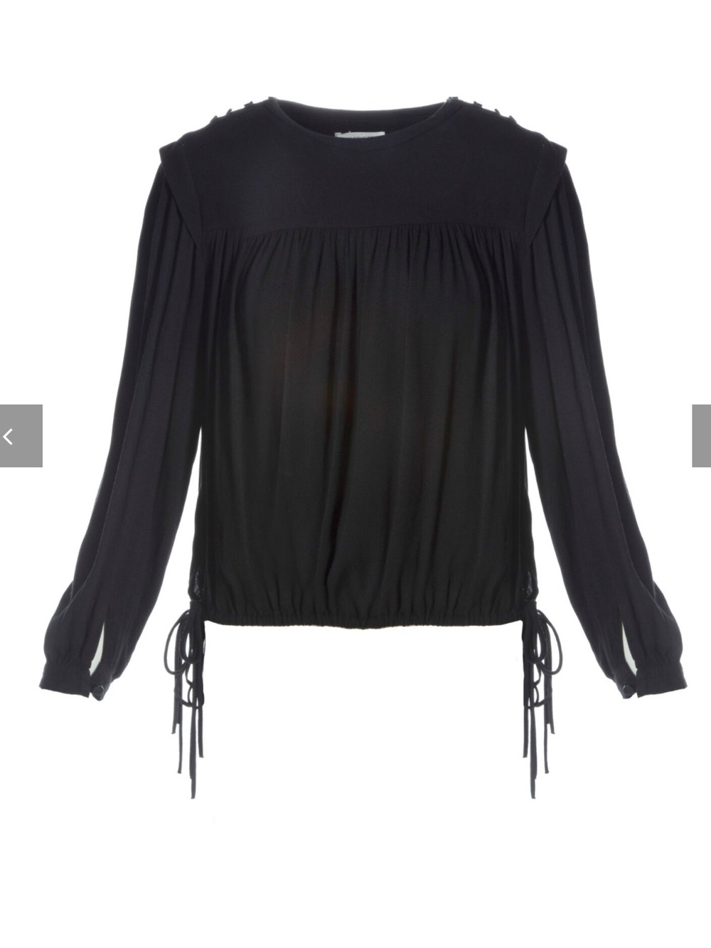 Isabel Marant Étoile black peasant-style long-sleeve blouse w/ tie detail sz 36